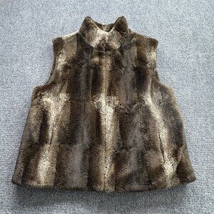 Giacca Gallery Vest Women’s Large Brown Faux Mink‎ Fur Reversible Zip Mob Wife